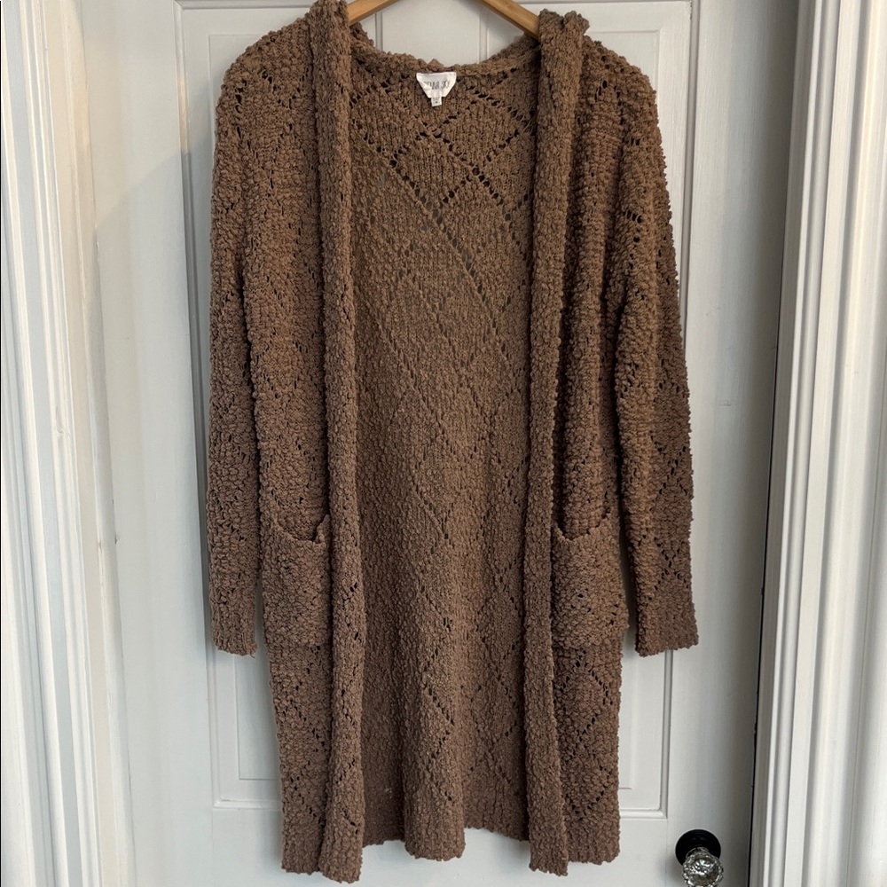 Sienna Sky Textured Brown Hooded Cardigan